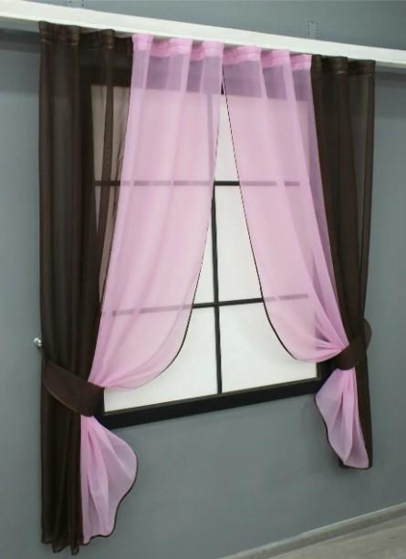 Комплект штор на кухню 265х170 см Венге/Розовый (017к) - фото 5 Комплект штор на кухню 265х170 см Венге/Розовый (017к) - фото 5