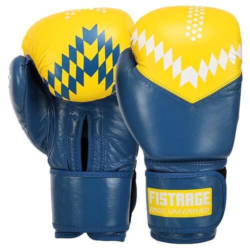 Боксерские перчатки FISTRAGE VL-7828 кожаные 14 унций Сине-желтый (31492764)