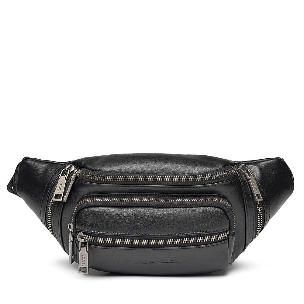 Поясна сумка чоловіча шкіряна гладка Чорний (6585_r)