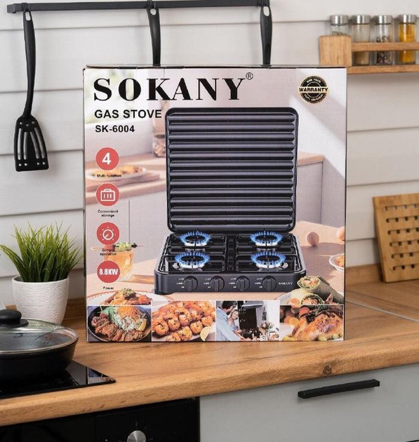 Плита газовая Sokany SK-6004 на 4 комфорки настольная (70691) - фото 5
