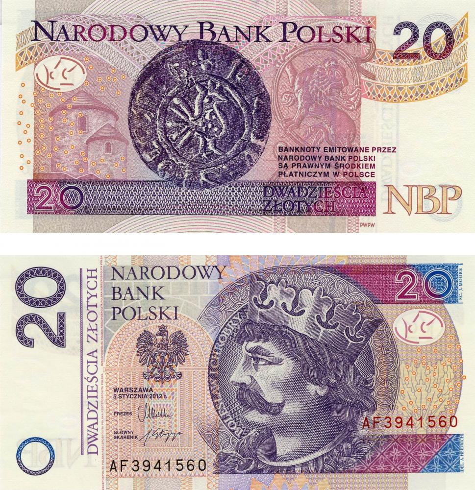 Коллекционная банкнота Польша 20 злотых 2012 UNC P184a (Б05621)