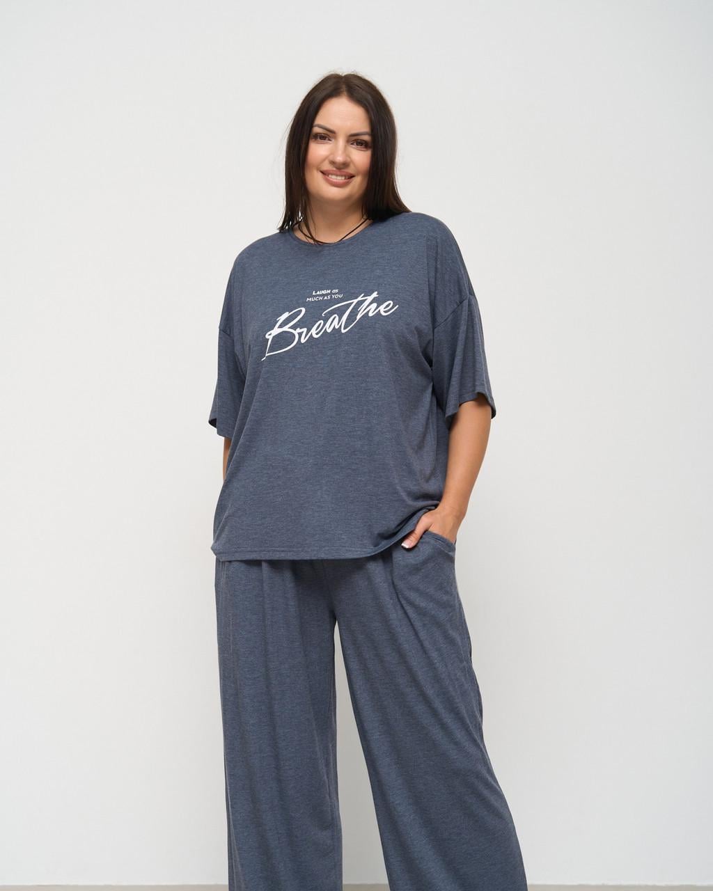 Пижама женская Nicoletta 32047k Breathe Plus Size с широкими брюками 3XL Серый (33710178)