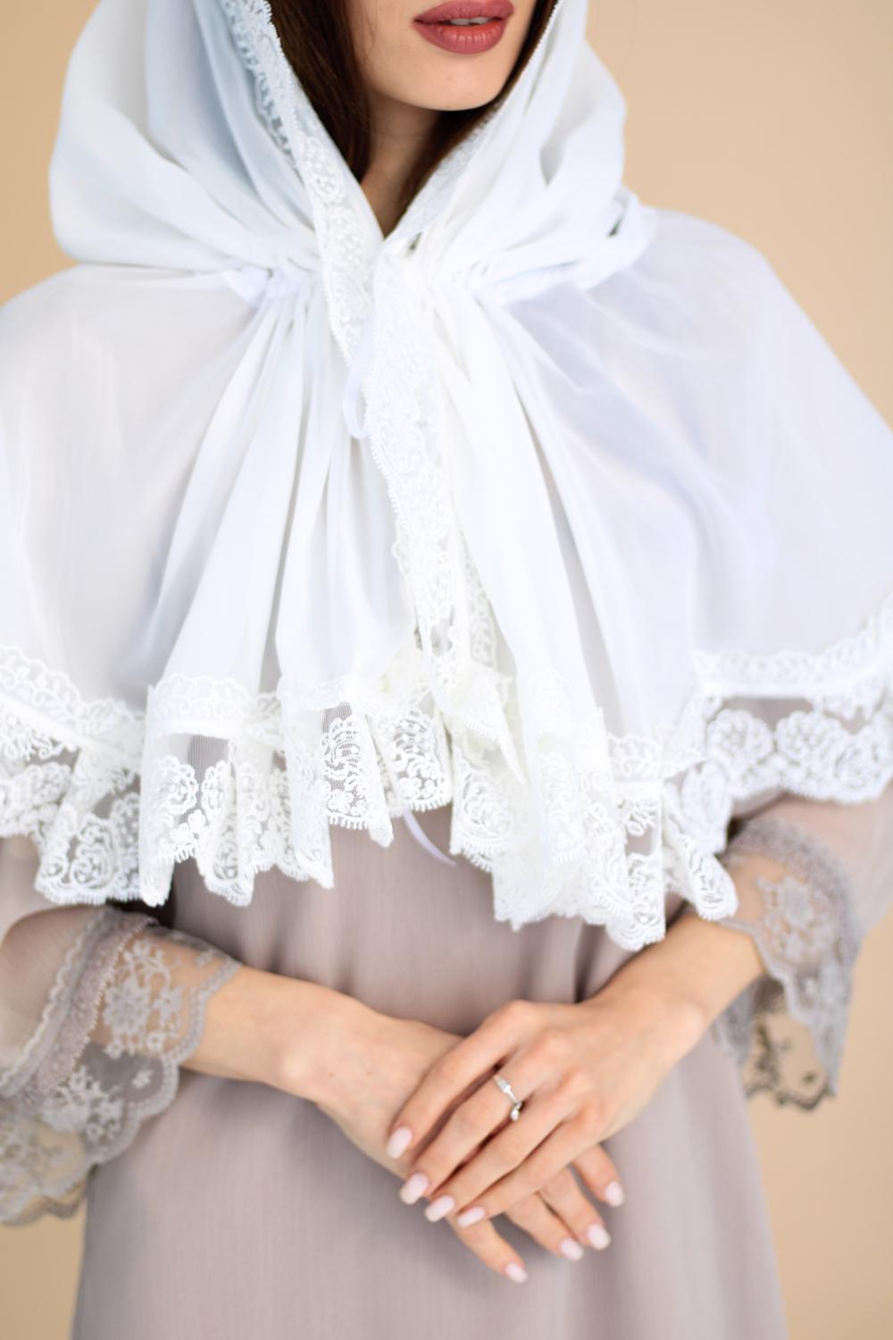 Палантин для храму на голову Білий (п014) - фото 7