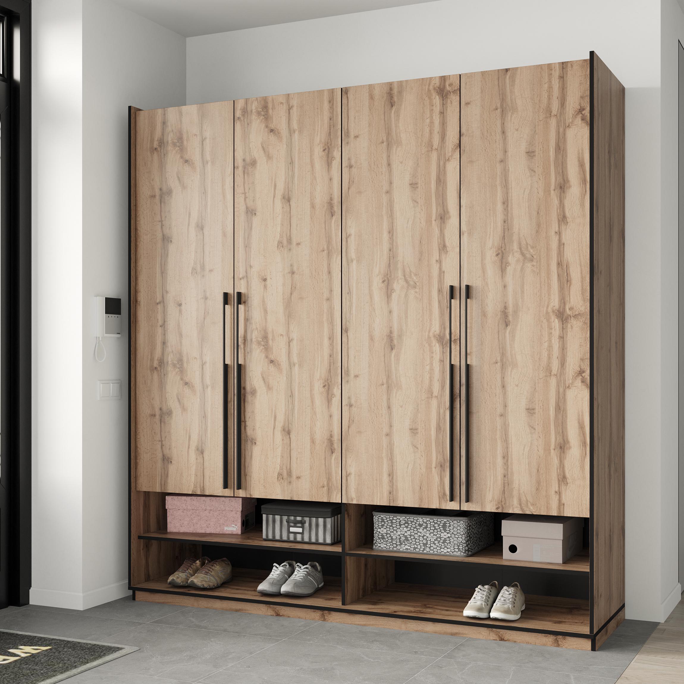 Шкаф в прихожую распашной четырехдверный на 14 полок 1969х2100х570 мм Дуб аппалачи (mr-7-ap) - фото 1