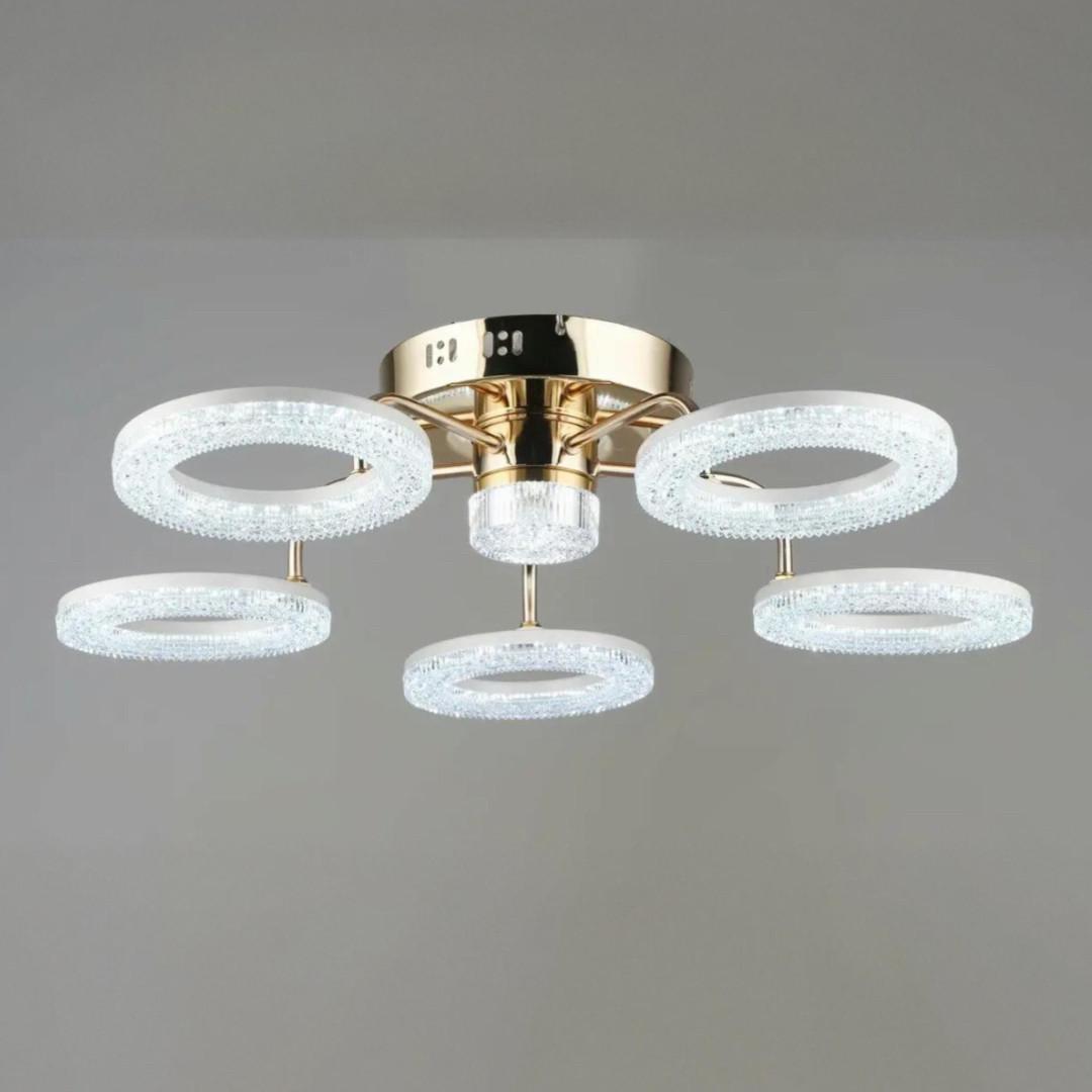 Люстра светодиодная Sirius на пять плафонов 55W 3000-6500К Бело-золотой (B YH1191/5+1 FGD+WT)