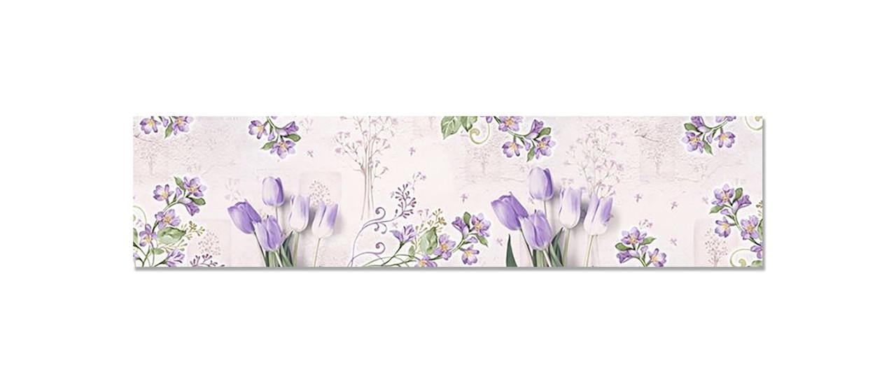 Кухонный фартук Нежные фиолетовые тюльпаны ирисы из самоклеющейся виниловой пленки 60х250 см Фиолетовый