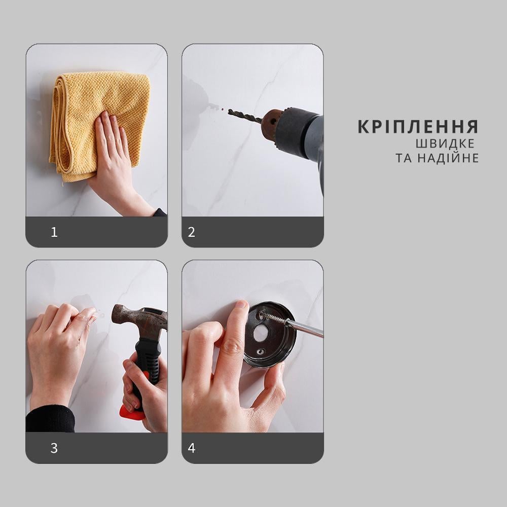 Держатель туалетной бумаги настенный стальной врезной Черный (18340447) - фото 7