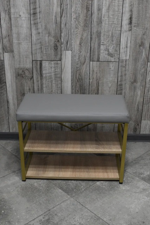 Банкетка для взуття металева з м'яким сидінням 32х47х60 см Світло-сірий/Золотий (2588804025)