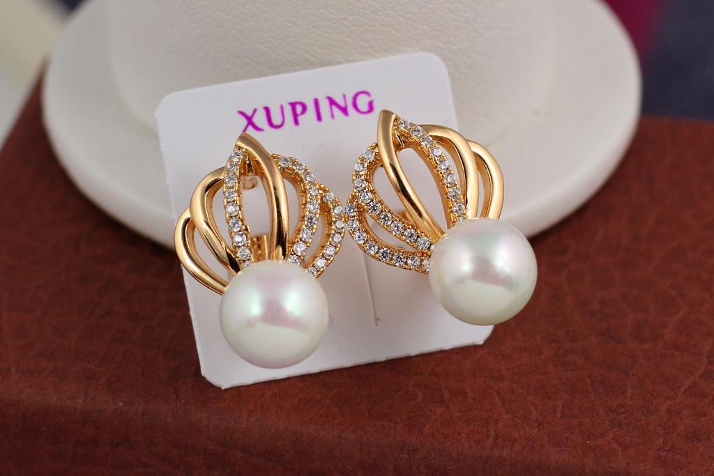 Серьги Xuping Jewelry Корона с жемчужиной 2,2 см Золотистый (2361960964)