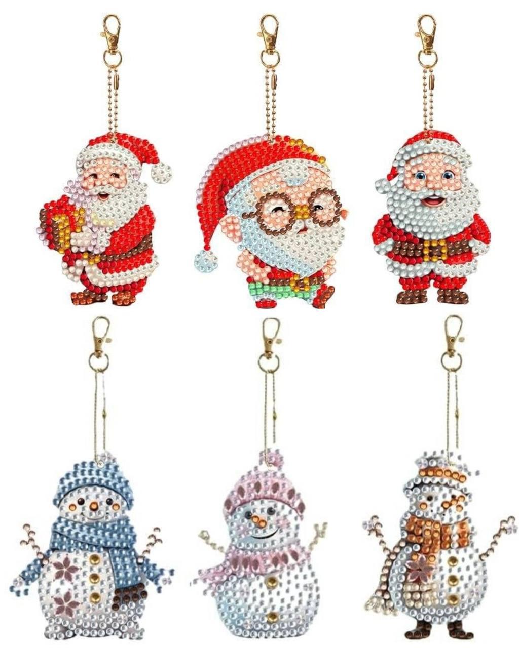 Брелки двосторонні Санта Клаус та сніговики 6 шт. (BR41)