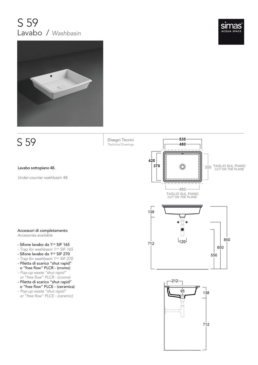 Умывальник врезной Simas Agile S59 480x370x138 мм Белый (184383) - фото 3 Умывальник врезной Simas Agile S59 480x370x138 мм Белый (184383) - фото 3