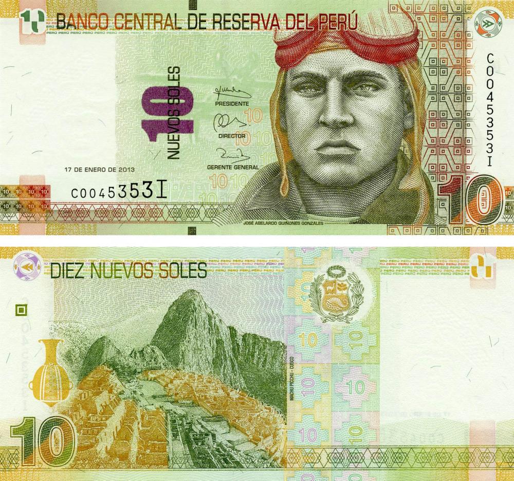 Коллекционная банкнота Перу 10 соль 2013 UNC Мачу-Пикчу P187 (Б05620)