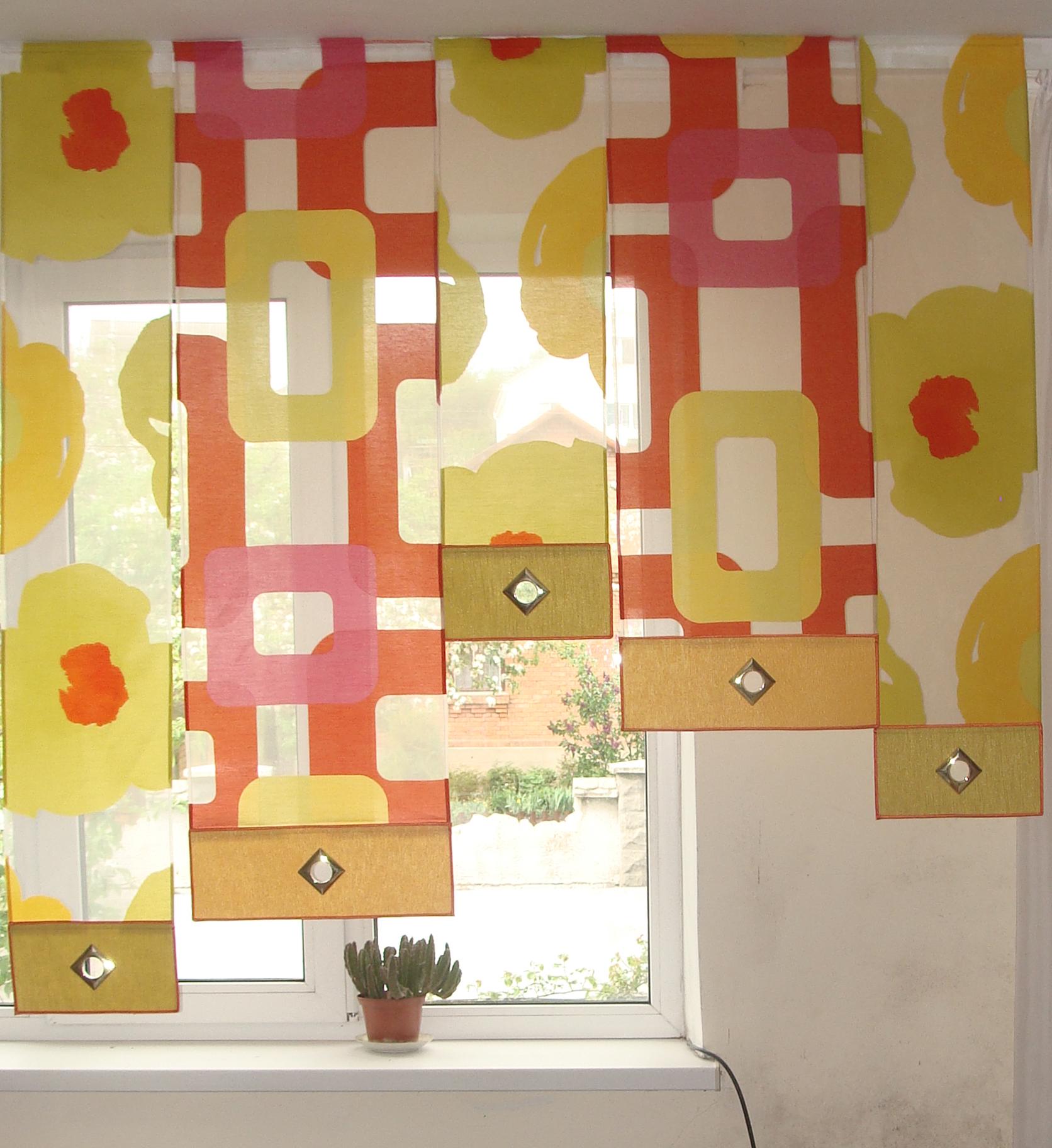 Комплект панельних фіранок Firanka Abstract карниз 160 см 5 шт. Салатовий з помаранчевим (15па) - фото 2