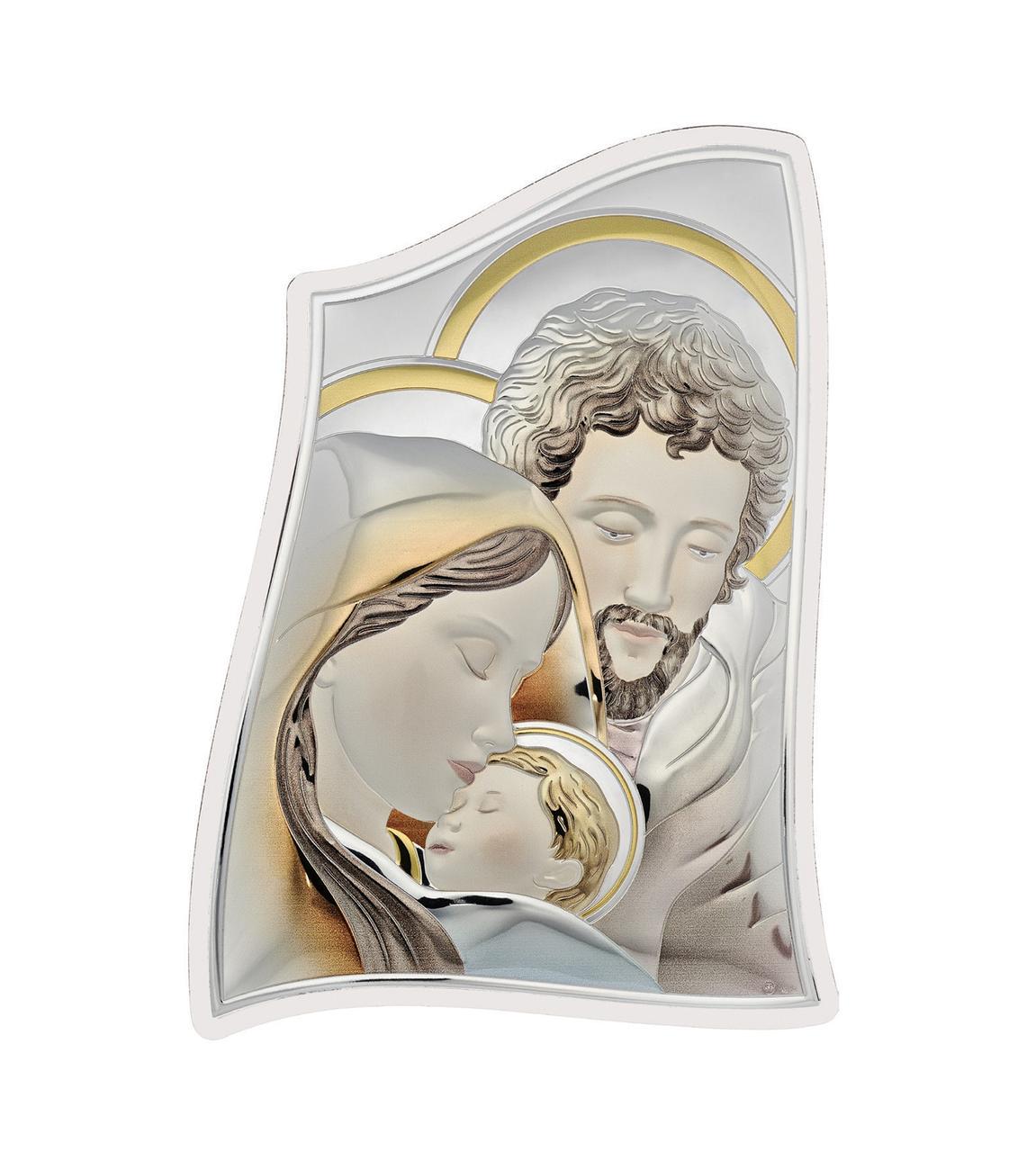 Срібна ікона Свята Родина з емаллю 6х7,5 см