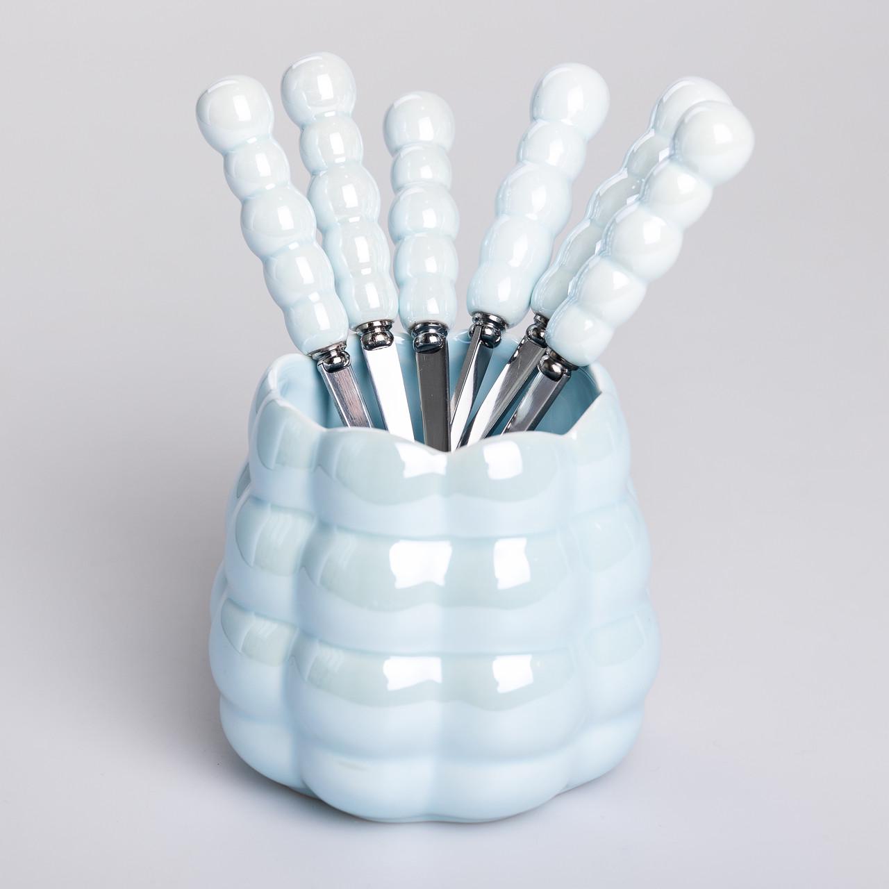 Набір виделок та ложок десертних з керамічною підставкою Блакитний (HP-20-57) - фото 3