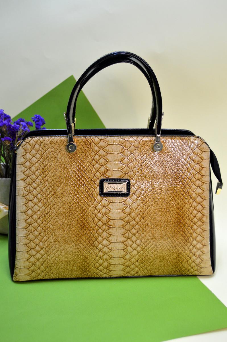 Жіноча сумка Elegant лакова Бежево-чорний (1160)