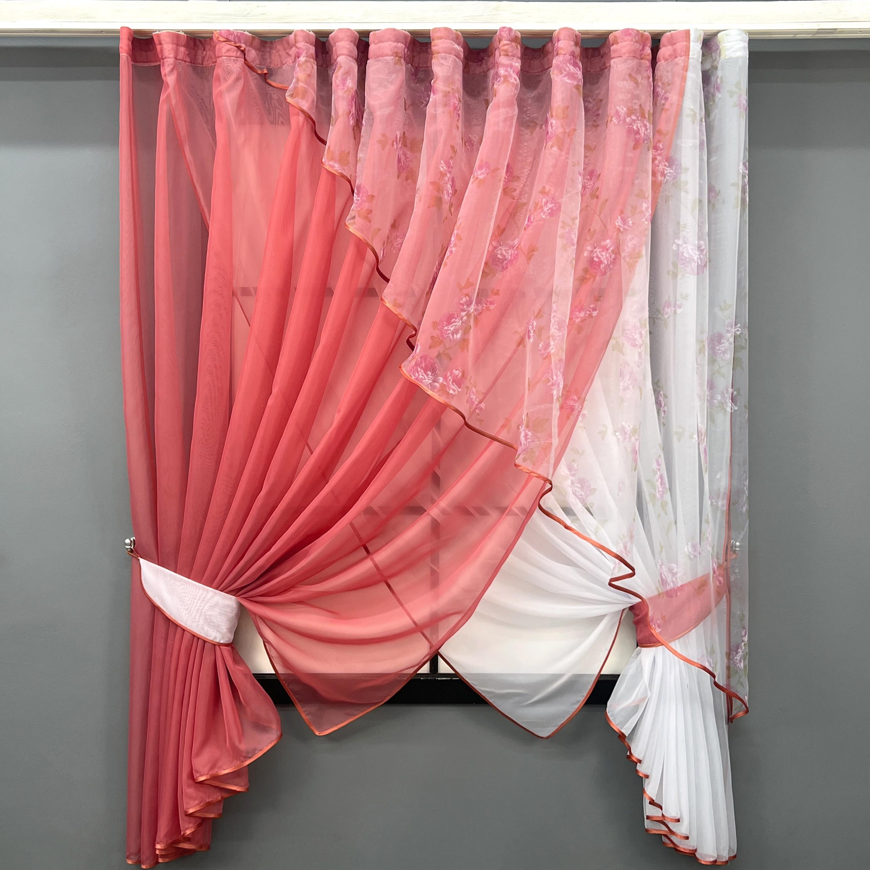 Шторки с подвязками VR-Textil № 063к Emily 315х170 см Белый/Малиновый (52-0346)