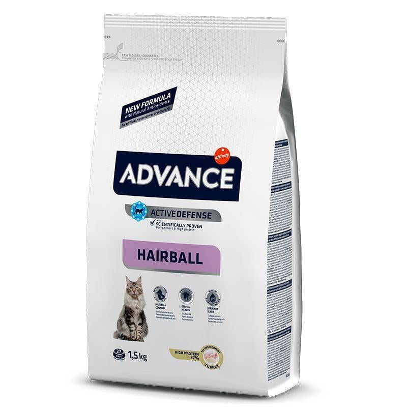 Корм сухой для котов способствует выведению комков Advance Cat Hairball Turkey с индейкой и рисом 1,5 кг (11237326) - фото 1