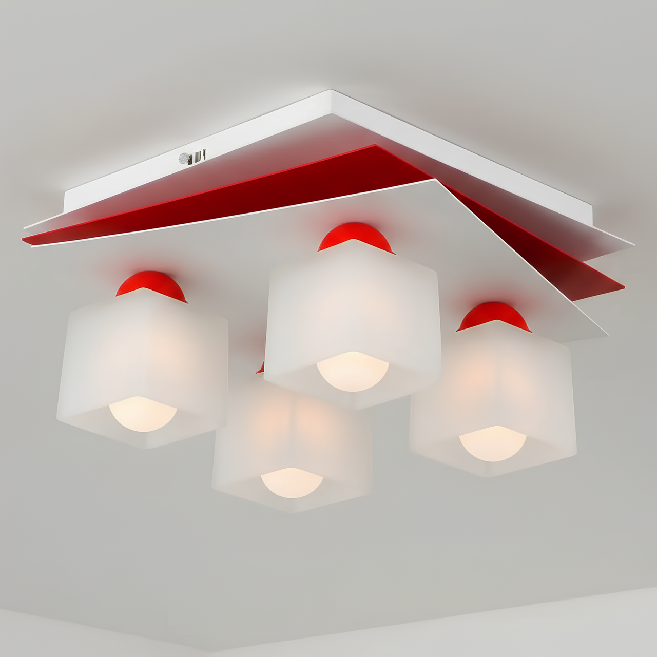 Люстра Sirius на четыре квадратных плафона из стекла под лампу Е27 Красный/Белый (PR 1007/4)