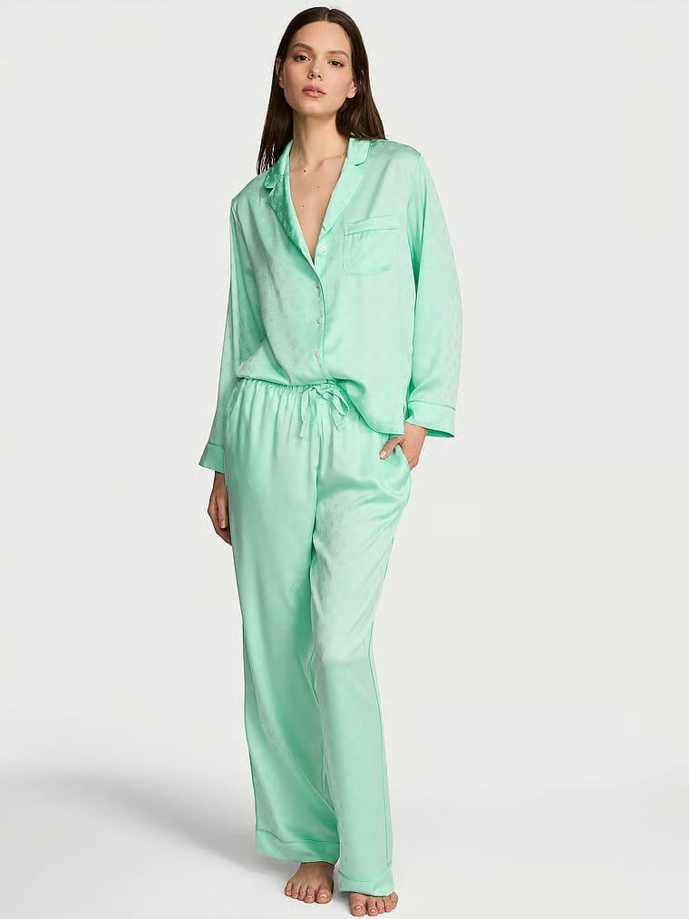 Пижама Victoria's Secret Signature Satin Long Pajama Set Waterfall S Бирюзовый (27303307)