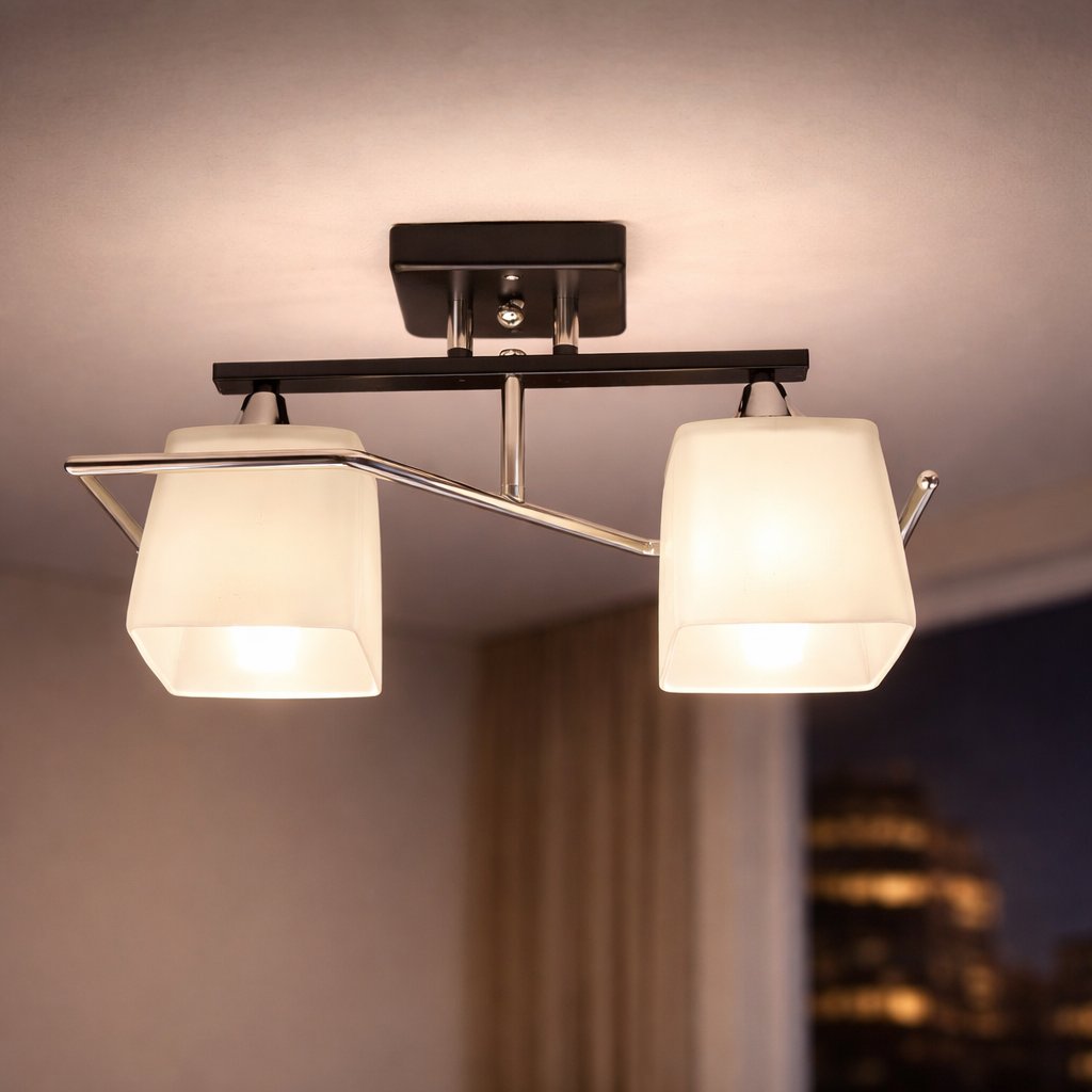 Люстра Valeso с двумя квадратными плафонами под лампу Е27 Черный/Хром (Ю 2421B/2 BK+CR)