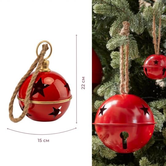 Игрушка на елку металлический колокольчик 22х15 см Красный (150-81-6033-021) - фото 3