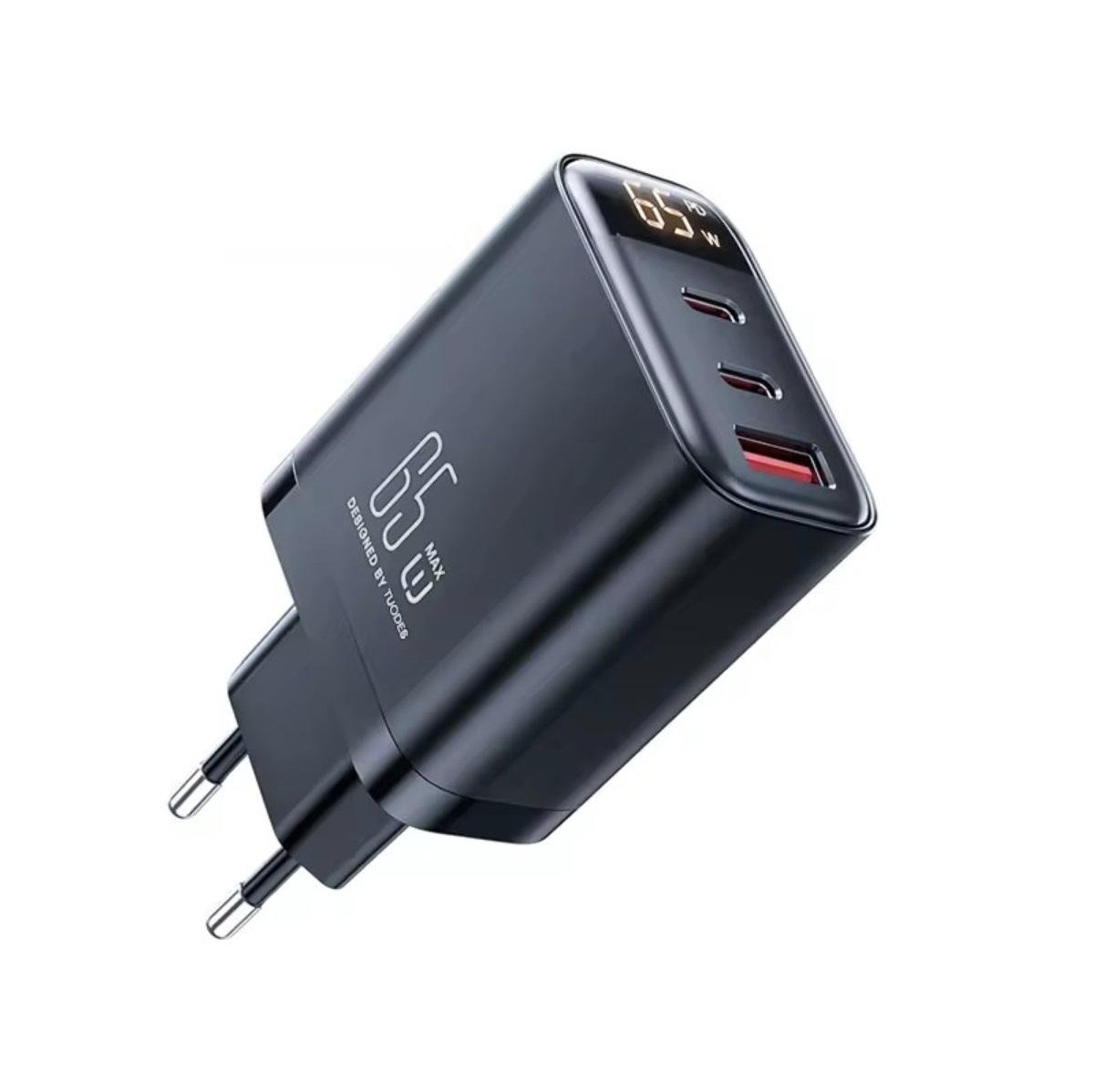 Зарядний пристрій TUODES 65w GAN PD 2xUSB-C+USB-A з дисплеєм (30807545)