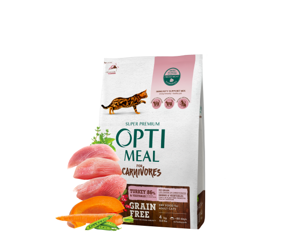 Корм сухой для кошек беззерновой Optimeal Cat индейка и овощи 4 кг