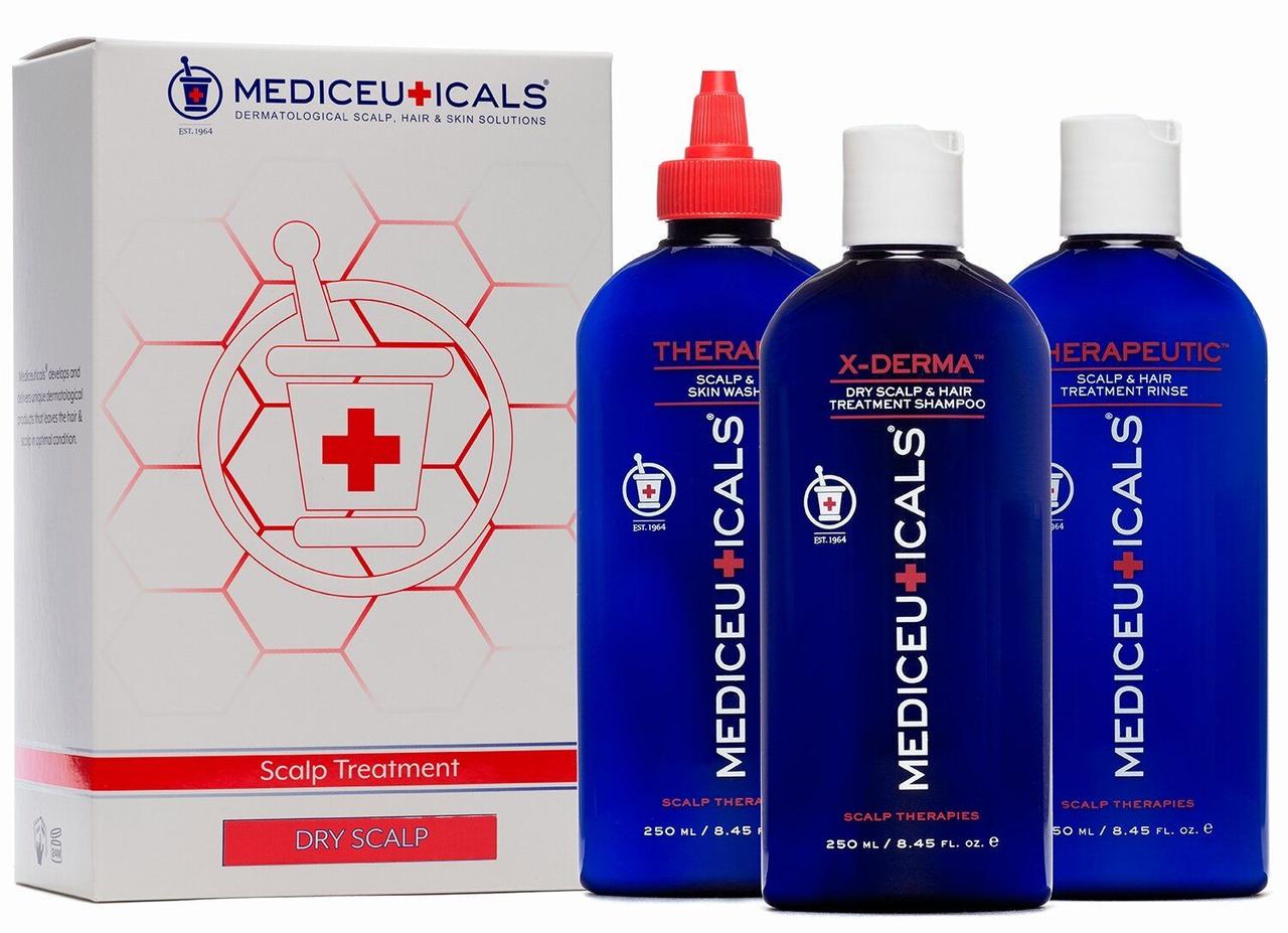 Набір для сухої шкіри голови Mediceuticals Scalp Treatment Kit Dry Scalp шампунь X-Derma 250 мл/кондиціонер Therapeutic 250 мл/очищаючий догляд Therarx 250 мл