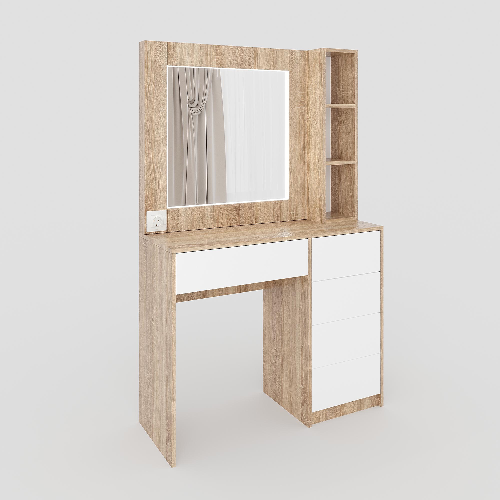 Туалетний столик з LED підсвіткою ТЗ-LED 1600х1000х380 мм Дуб Сонома/Білий - фото 2 Туалетний столик з LED підсвіткою ТЗ-LED 1600х1000х380 мм Дуб Сонома/Білий - фото 2