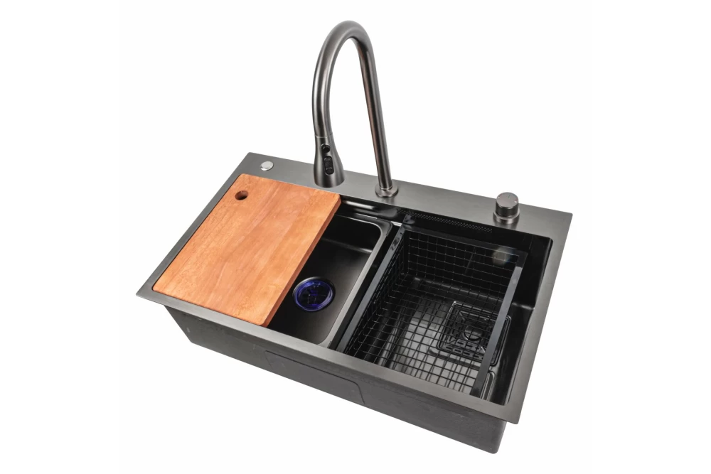 Мийка для кухні Platinum Handmade PVD Водоспад A 75х45 см Чорний (374774)