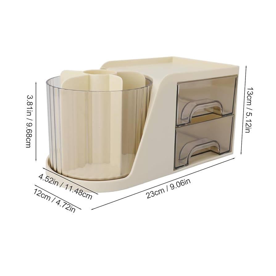 Органайзер для канцелярии с вращающимся стаканом на 6 отделений и выдвижными ящиками кремовый (5f2826fe) - фото 5