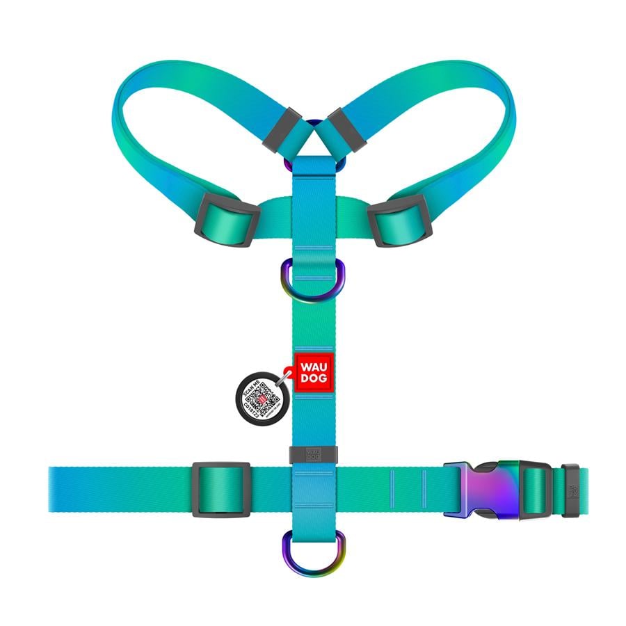 Шлейка для собак з QR-паспортом Waudog Nylon Recycled Градієнт анатомічна H-подібна L 25 мм А 50-90 В 60-100 Blue (46542) - фото 2 Шлейка для собак з QR-паспортом Waudog Nylon Recycled Градієнт анатомічна H-подібна L 25 мм А 50-90 В 60-100 Blue (46542) - фото 2