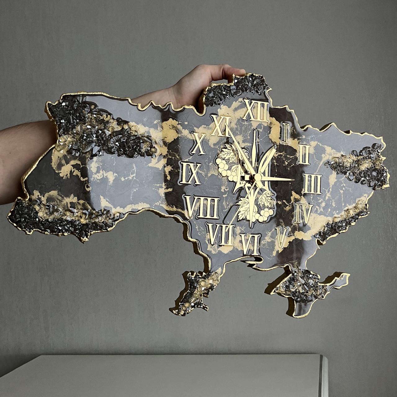 Часы настенные из эпоксидной смолы Карта Украины 70х45 см