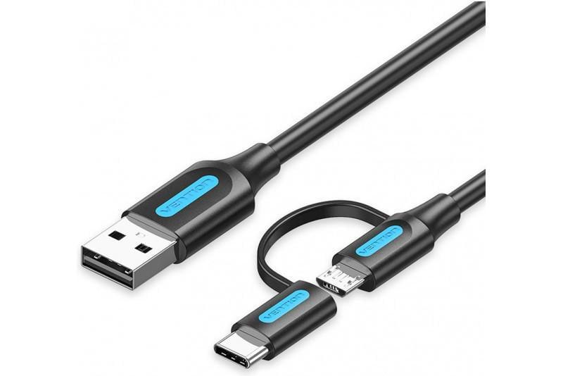 Кабель Vention USB 2.0 A Male to 2in1 Micro-USB/USB-C 0,25 м Black (CQDBC)