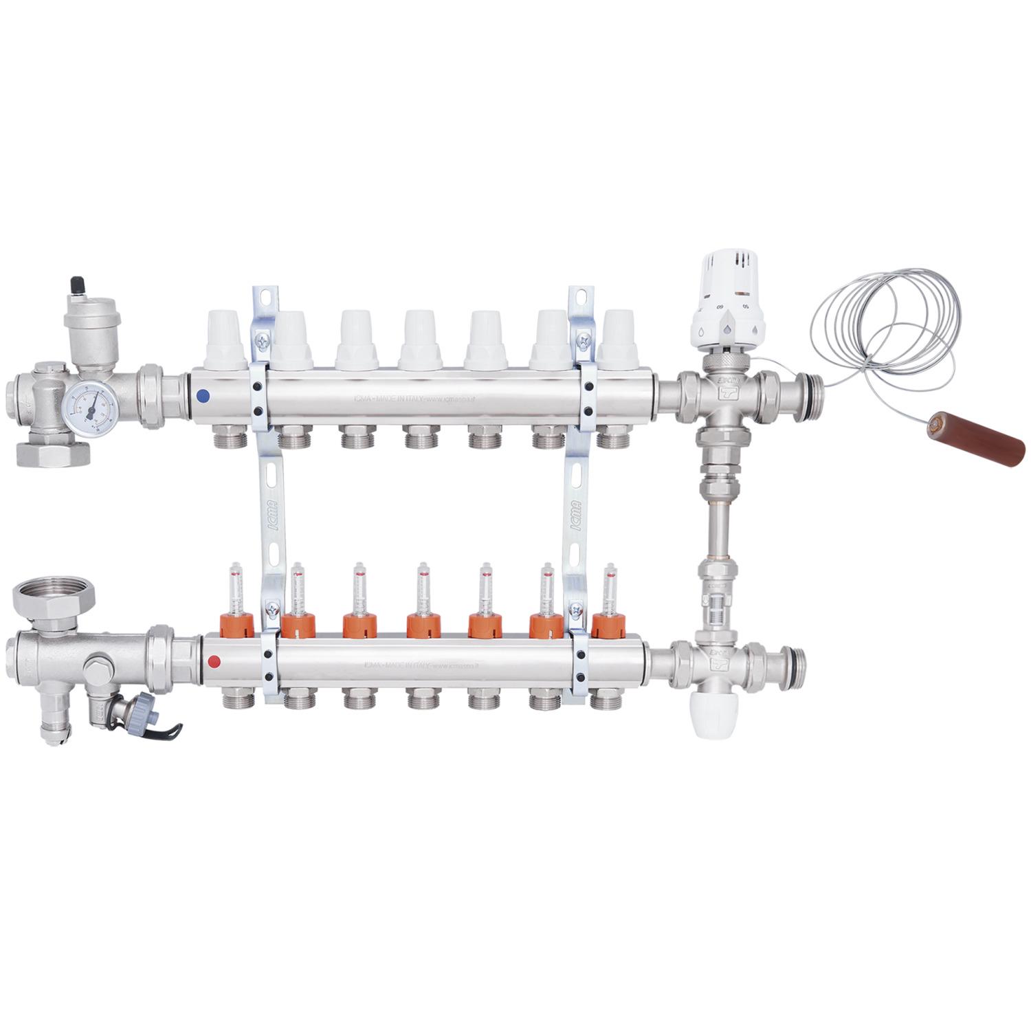 Колектор для теплої підлоги ICMA A1K013APR06 7 контурів з витратомірами 1"/3/4" (78693) - фото 1