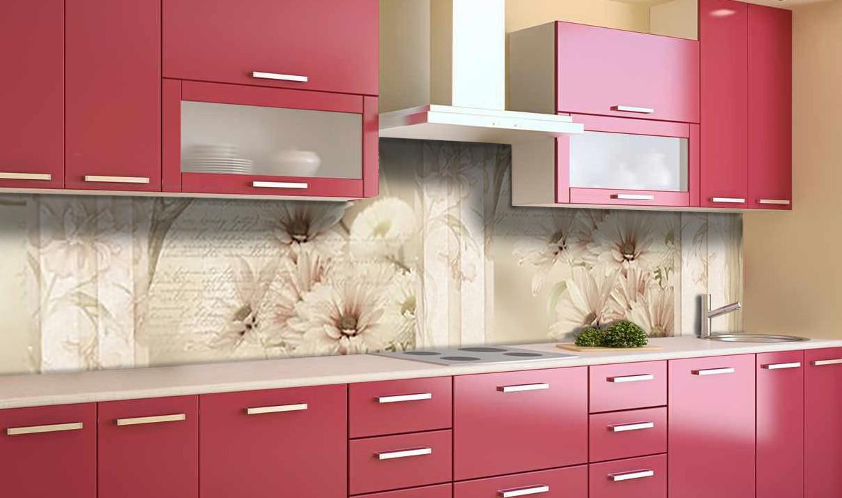 Кухонный фартук Хризантемы с самоклеющейся виниловой пленки 60х300 см Бежевый