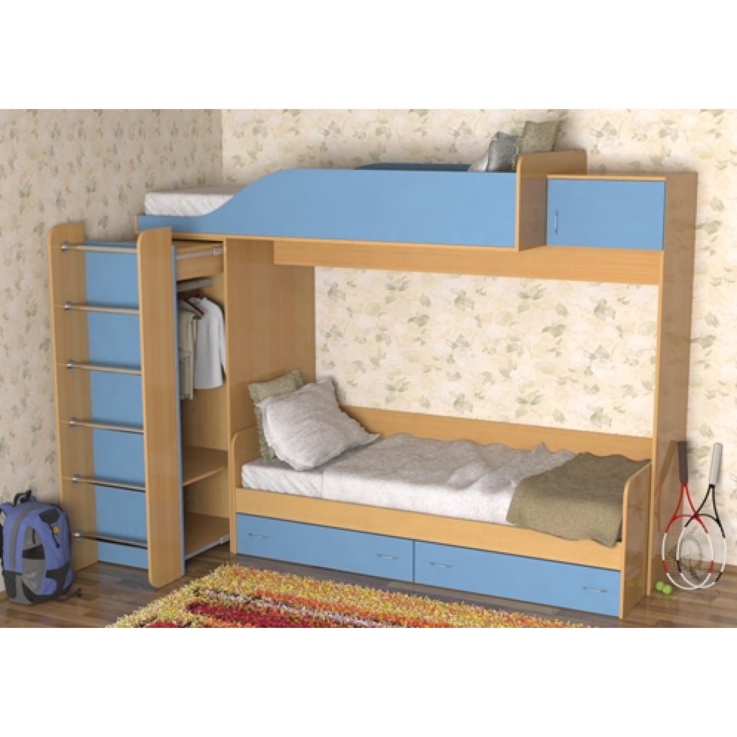 Кровать-чердак детский со шкафом и полками 80x190 см (D-015)