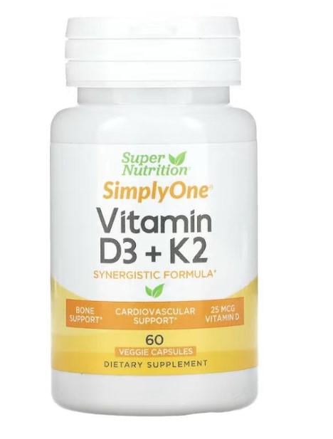 Вітаміни Super Nutrition Vitamin D3 K2 60 Veggie Capsules