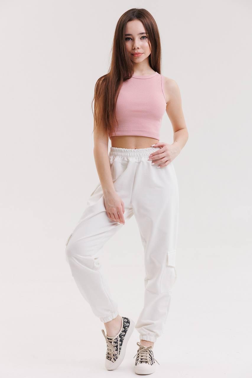 Джоггеры карго для девочки с боковыми карманами 146 см White (126971)