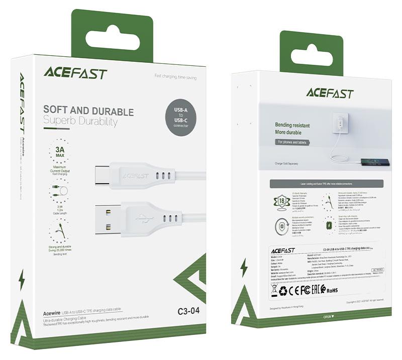 Кабель для зарядки смартфона ACEFAST C3-04 USB Type A-Type-C 3 A 1,2 м Белый (206260) - фото 3 Кабель для зарядки смартфона ACEFAST C3-04 USB Type A-Type-C 3 A 1,2 м Белый (206260) - фото 3