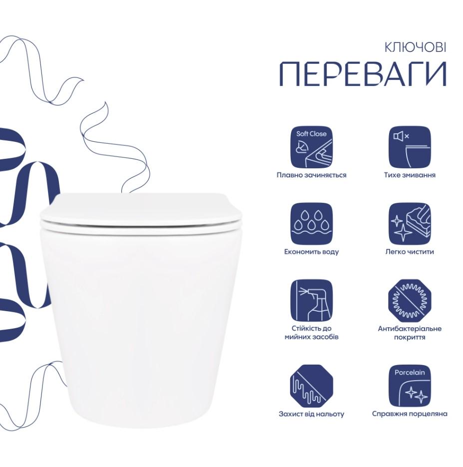 Унітаз підвісний Qtap Scorpio Ultra Quiet з сидінням Slim Duroplast/Soft-close/Quick relase (QT14332380ASW) - фото 8