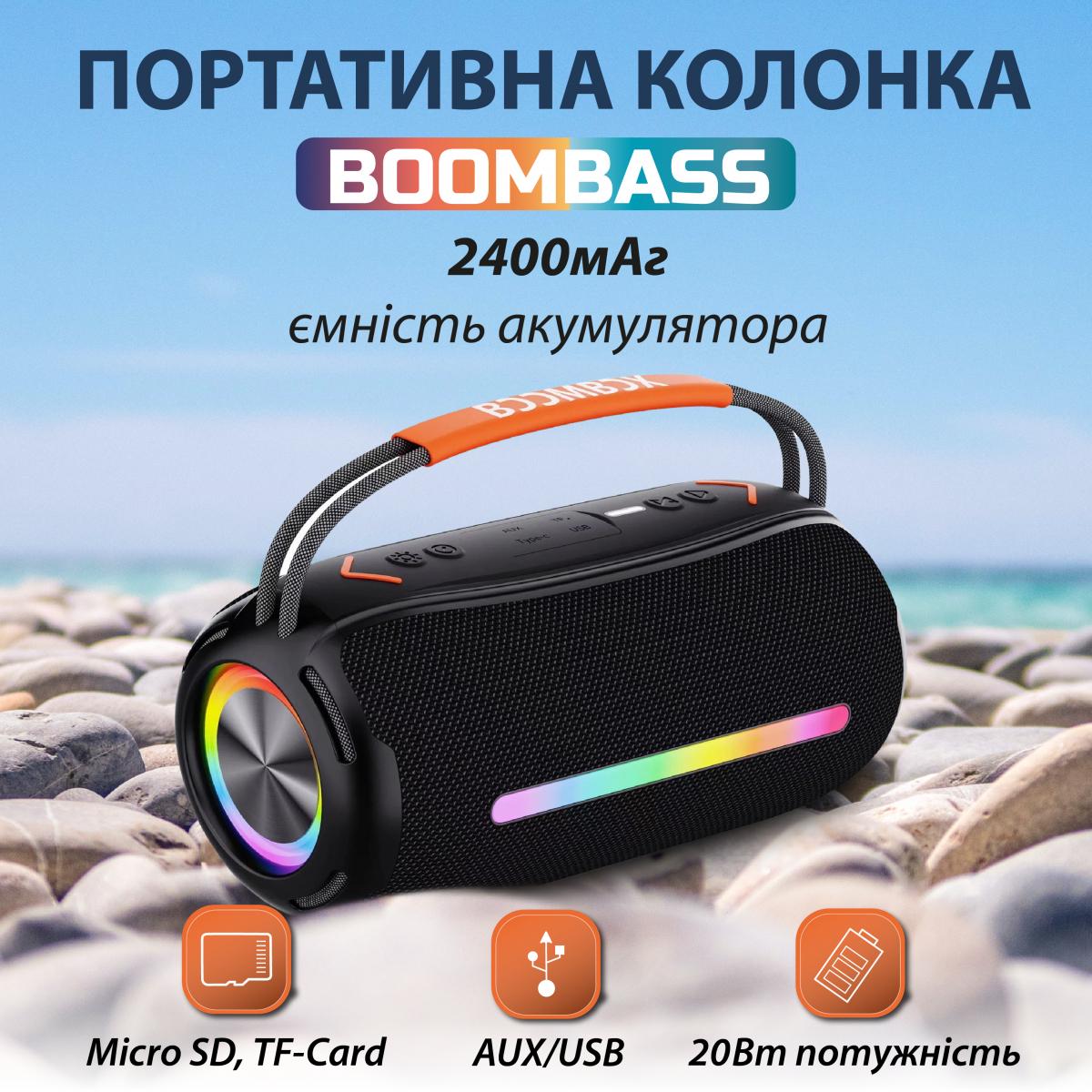 Портативна колонка BOOMSBOX 360 BT/TF/USB/AUX з підсвічуванням 20 Вт Чорний (20986978) - фото 5