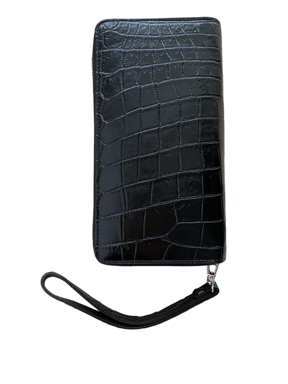 Кошелек клатч унисекс из кожи крокодила на 2 молниях Черный