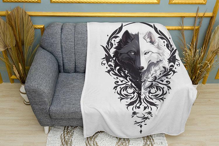 Плед Черный и белый волк плюш однослойный 150х210 см (114296-1) Плед Черный и белый волк плюш однослойный 150х210 см (114296-1)