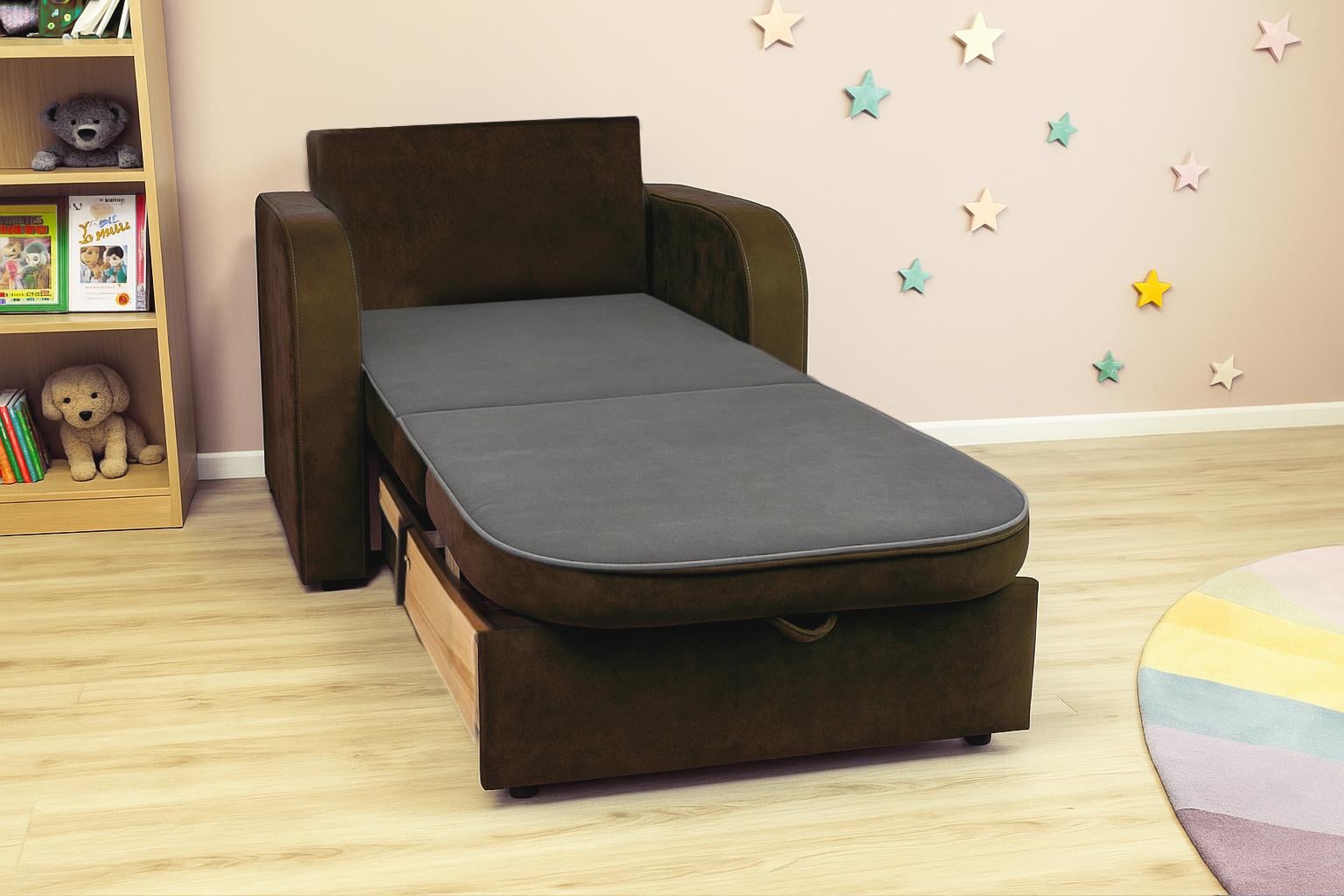 Мягкое кресло раскладное ТОБІ ШО Дрим Mars велюр 1040х850х830 мм 04/Коричнево-серый