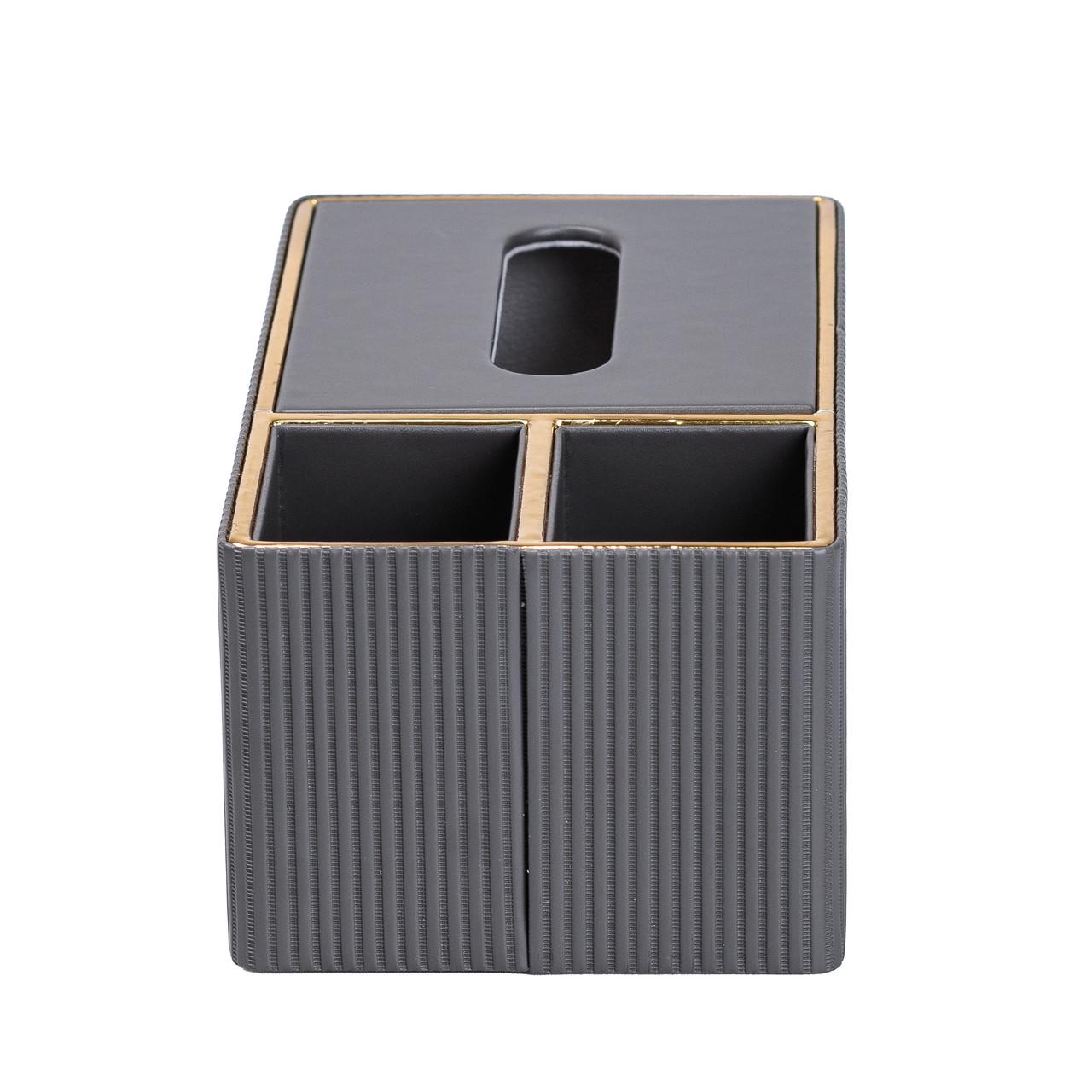 Салфетница-органайзер из эко-кожи 3 отделения 27x14x10,5 см Серый (4059)