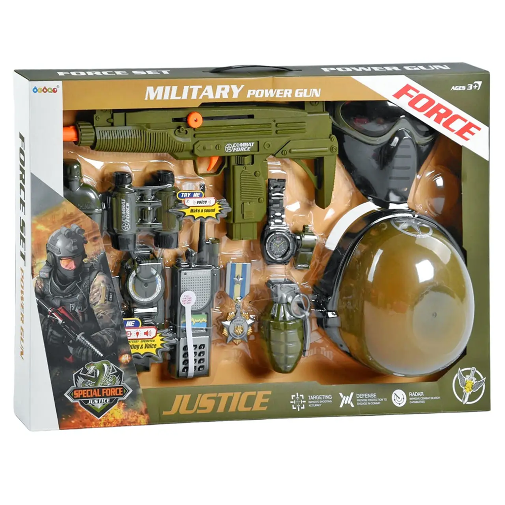 Набір військового дитячий Justice Каска/автомат/маска/граната/бінокль (34340) Набір військового дитячий Justice Каска/автомат/маска/граната/бінокль (34340)
