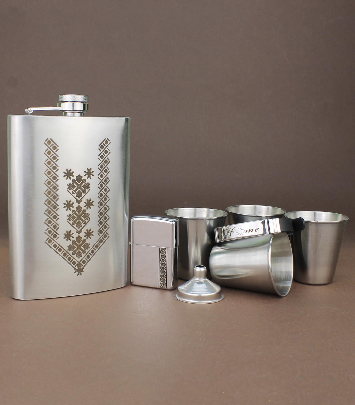 Набор фляги с гравировкой Вышиваночка с воронкой/браслетом/стопками/зажигалкой (21-0022)