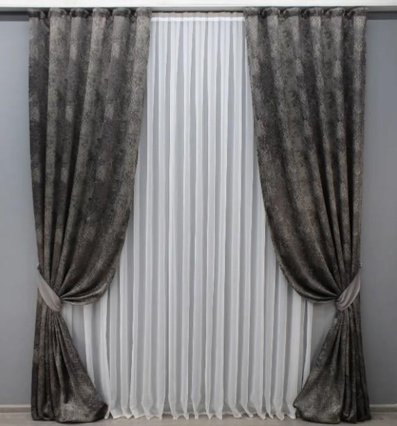 Комплект штор Мармур Al-9 льон 1,5х2,9 м 2 шт. Графітовий/Сірий (1637ш) - фото 1 Комплект штор Мармур Al-9 льон 1,5х2,9 м 2 шт. Графітовий/Сірий (1637ш) - фото 1